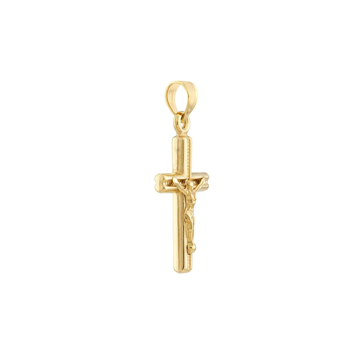 14K Yellow Gold 3D Concave Textured Crucifix Pendant