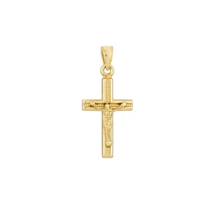 14K Yellow Gold 3D Concave Textured Crucifix Pendant