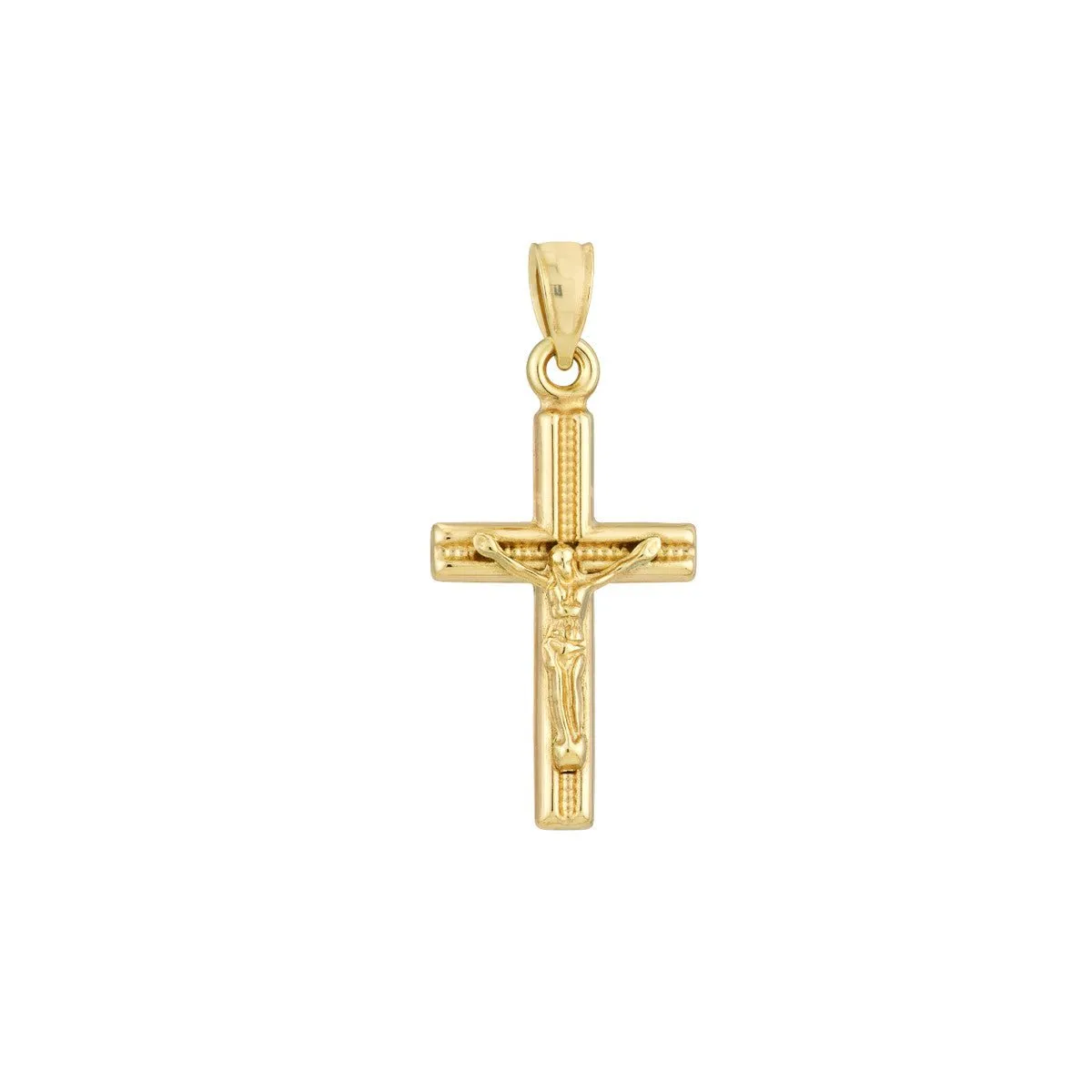 14K Yellow Gold 3D Concave Textured Crucifix Pendant