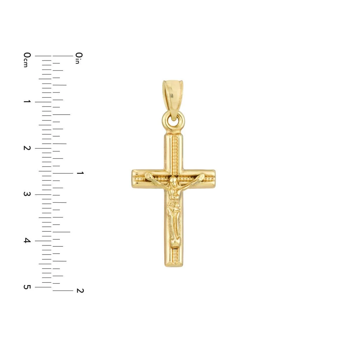 14K Yellow Gold 3D Concave Textured Crucifix Pendant