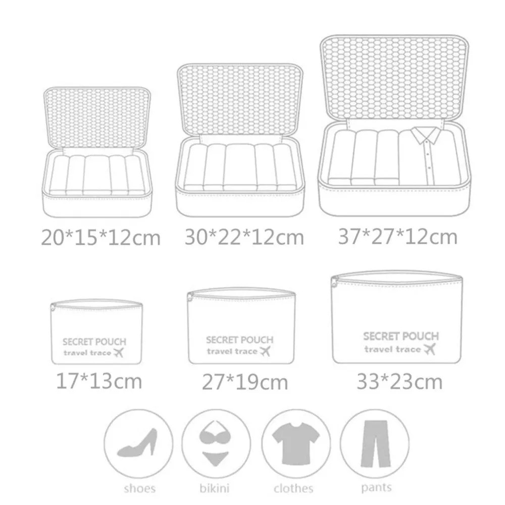 6in1 Suitcase Organizer Travel Luggage Compression Garment Bag Set - Grey