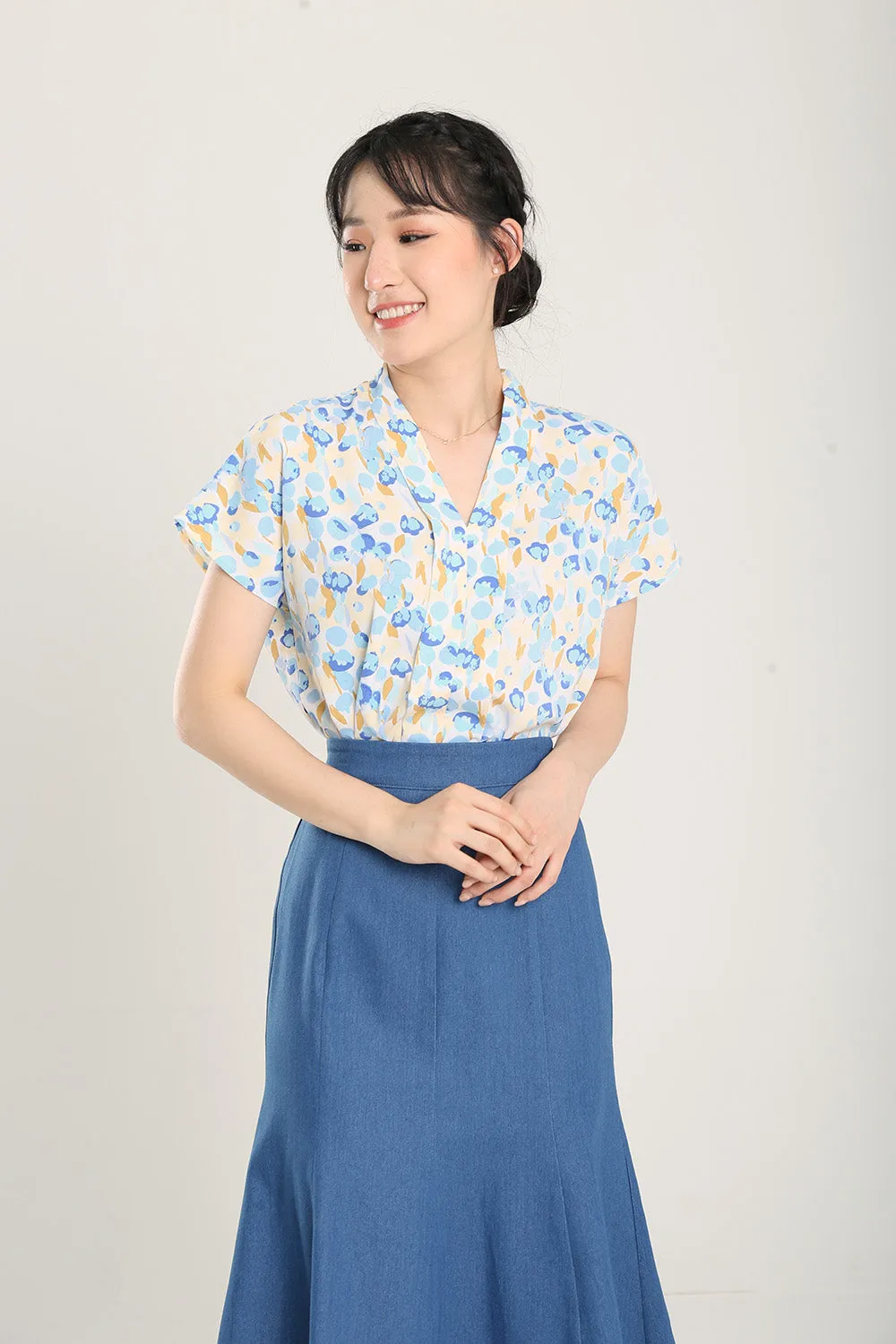 Addie Kimono Neckline Top in Blue