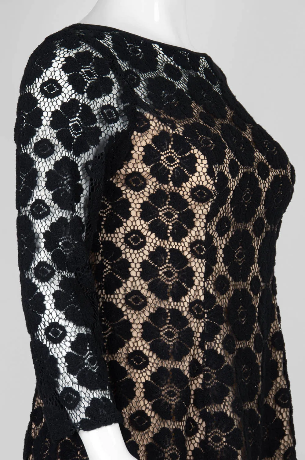 Adrianna Papell Boat Neck Illusion Zipper Back Floral Lace Dress (Plus Size)