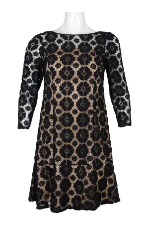 Adrianna Papell Boat Neck Illusion Zipper Back Floral Lace Dress (Plus Size)