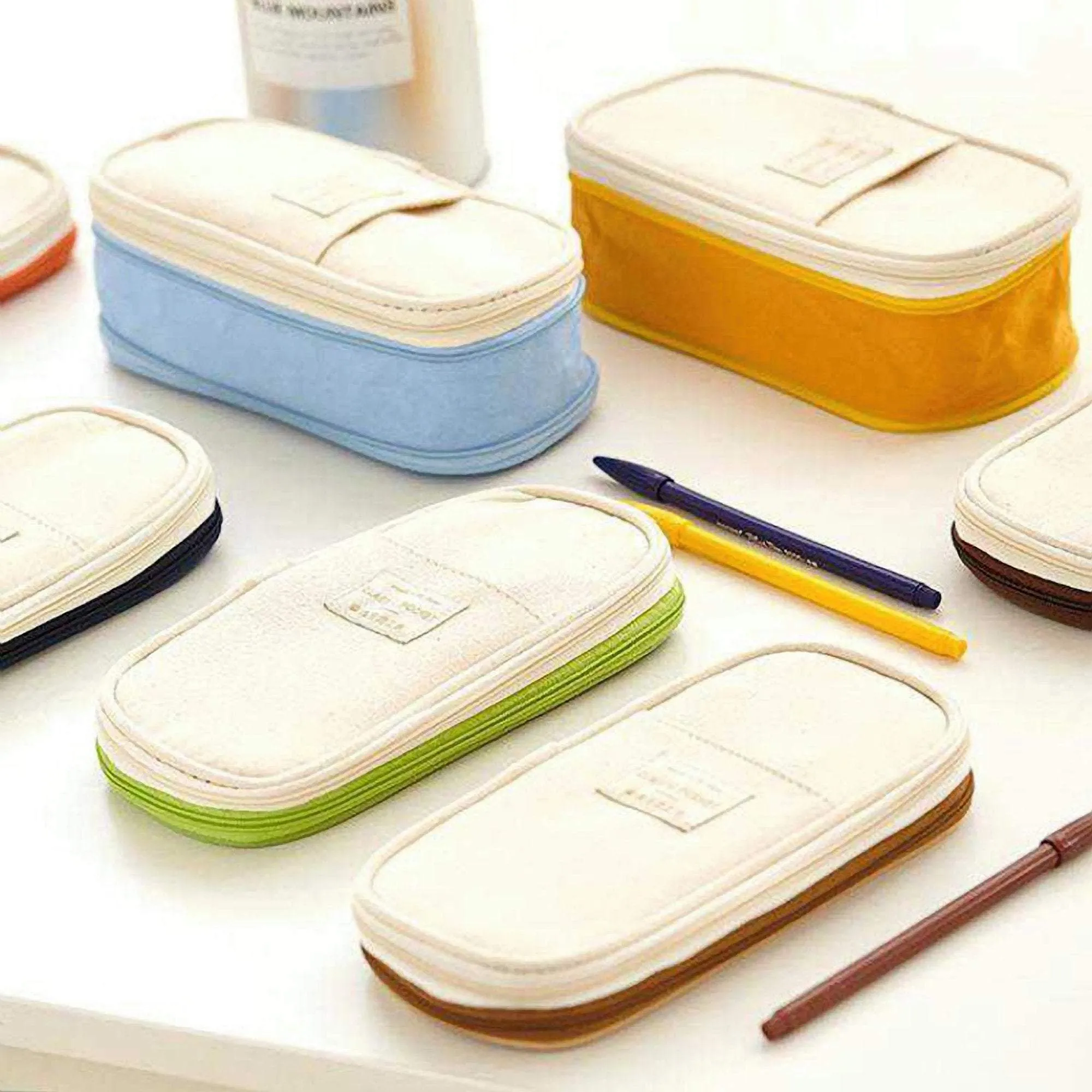 ANGOO NAVY Expandable Canvas Pen Case Pencil Case Expandable Case Storage Case