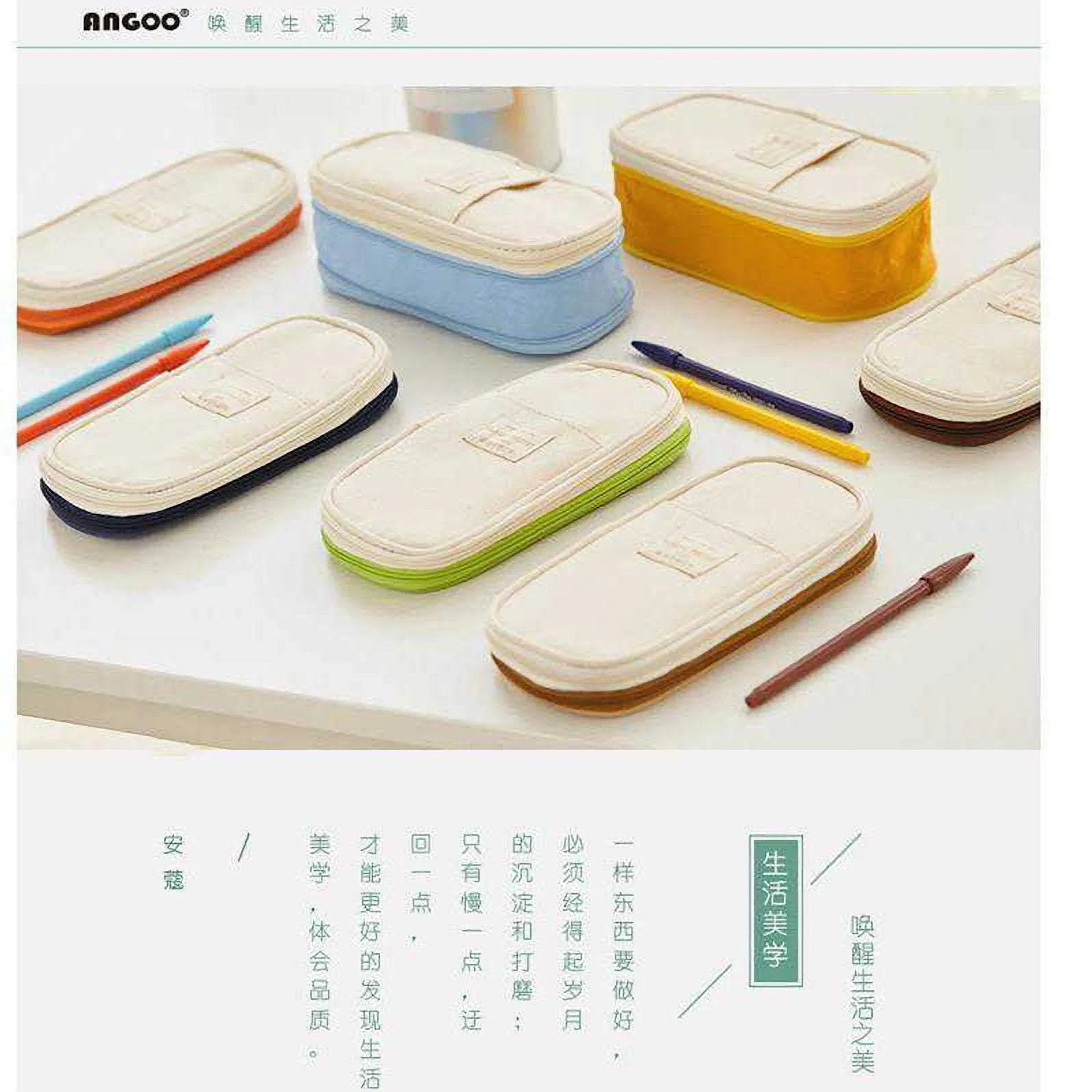 ANGOO NAVY Expandable Canvas Pen Case Pencil Case Expandable Case Storage Case