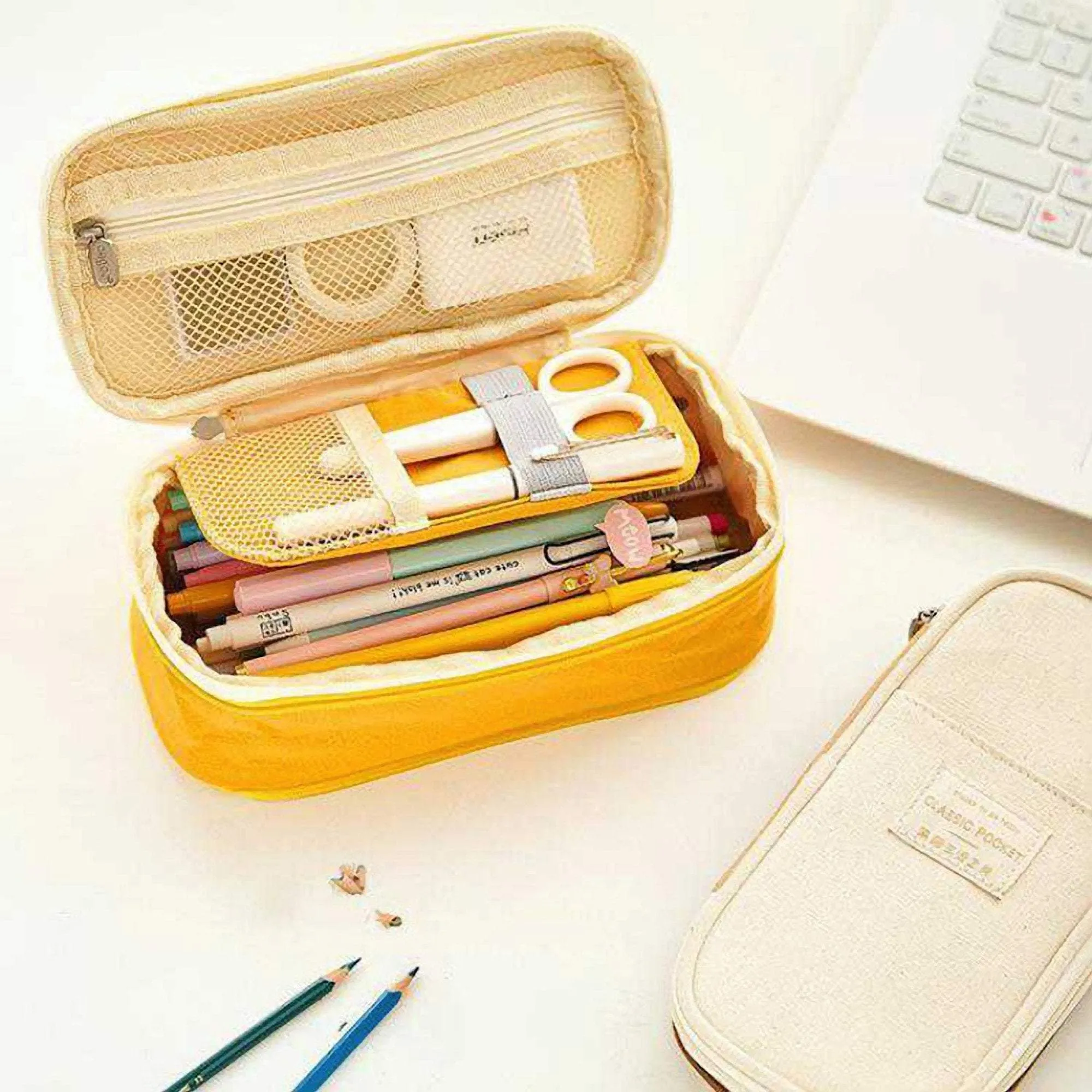 ANGOO NAVY Expandable Canvas Pen Case Pencil Case Expandable Case Storage Case