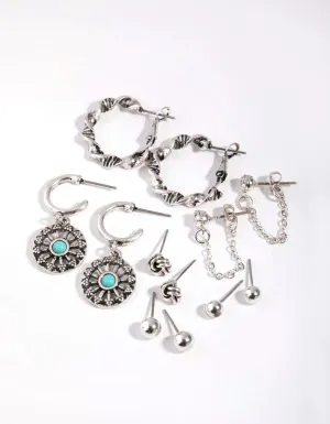 Antique Silver Mix Drop Six-Pack Earring