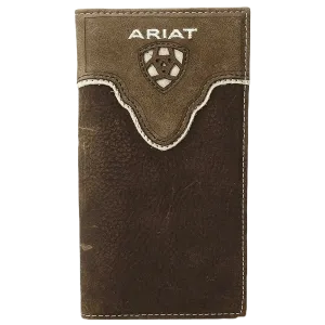 ARIAT Men's Distressed Brown Shield Inlay Bi-Fold Wallet