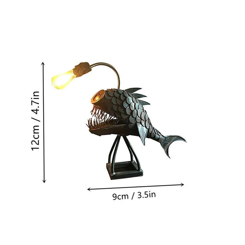 Artistic Angler Fish Night Light - Flexible Lamp Head Table Lamps for Cafe, Bar, Home Art - Retro USB Decorative Ornaments