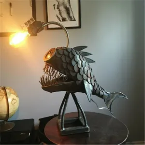 Artistic Angler Fish Night Light - Flexible Lamp Head Table Lamps for Cafe, Bar, Home Art - Retro USB Decorative Ornaments