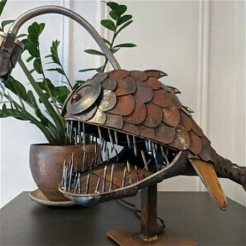 Artistic Angler Fish Night Light - Flexible Lamp Head Table Lamps for Cafe, Bar, Home Art - Retro USB Decorative Ornaments