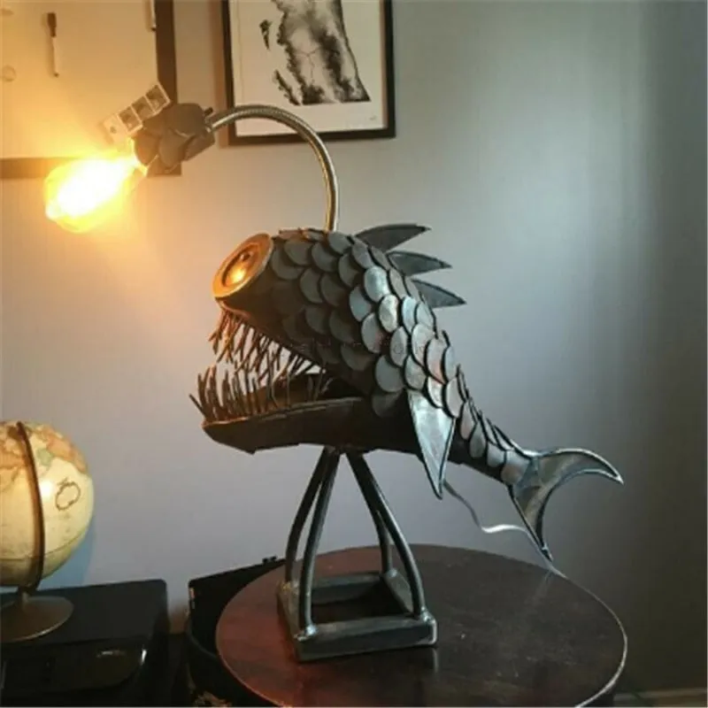 Artistic Angler Fish Night Light - Flexible Lamp Head Table Lamps for Cafe, Bar, Home Art - Retro USB Decorative Ornaments