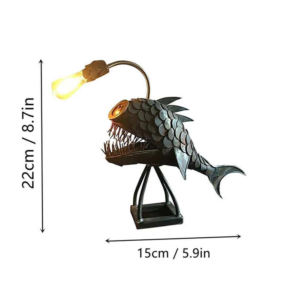 Artistic Angler Fish Night Light - Flexible Lamp Head Table Lamps for Cafe, Bar, Home Art - Retro USB Decorative Ornaments