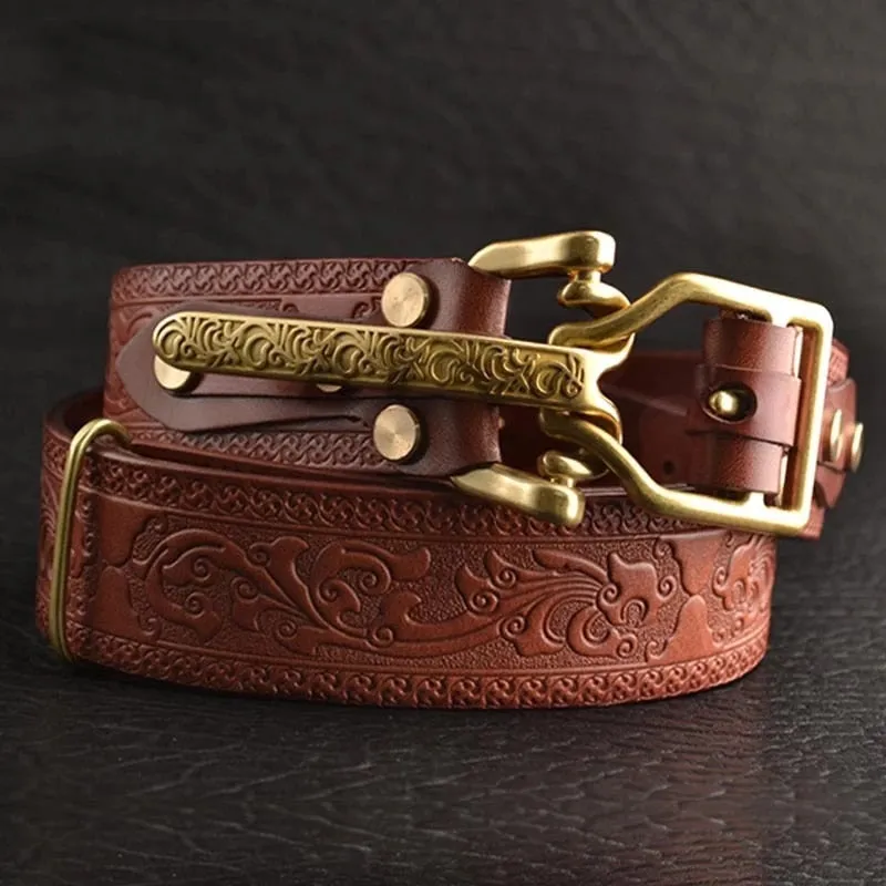 Artistic Leather Gold Buckle Men Belt