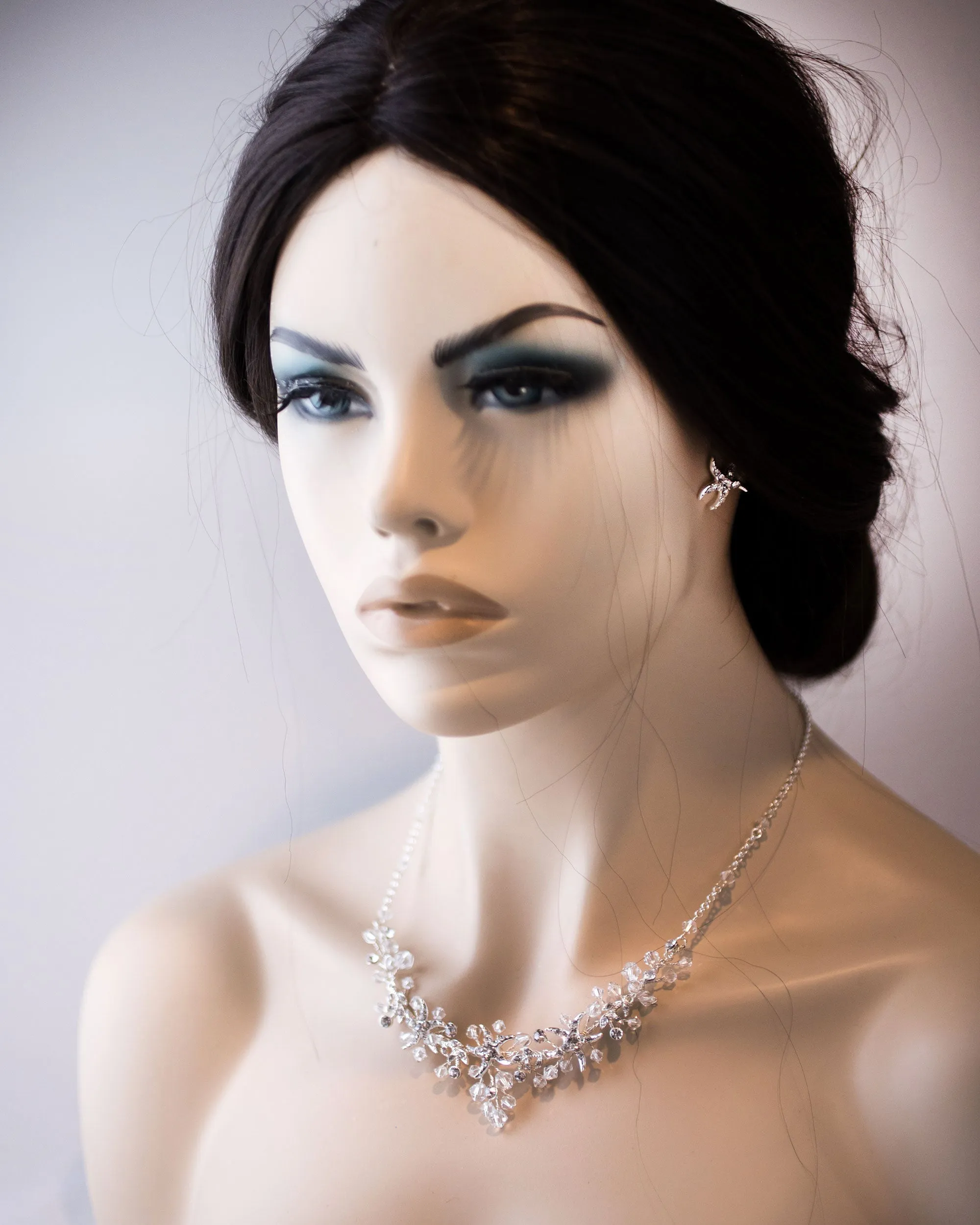 Beach Wedding Necklace with Crystals and Starfish