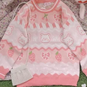 Bear Berry    Sweater Top Kawaii Academia Y2K Cottagecore Coquette Fairycore Dollette Princesscore