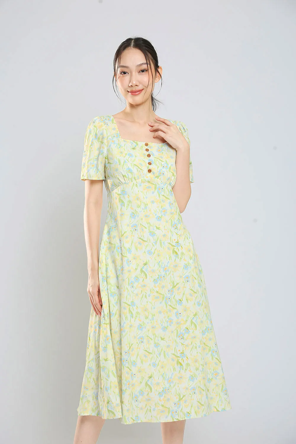 Belunna Maxi Dress in Light Yellow Floral