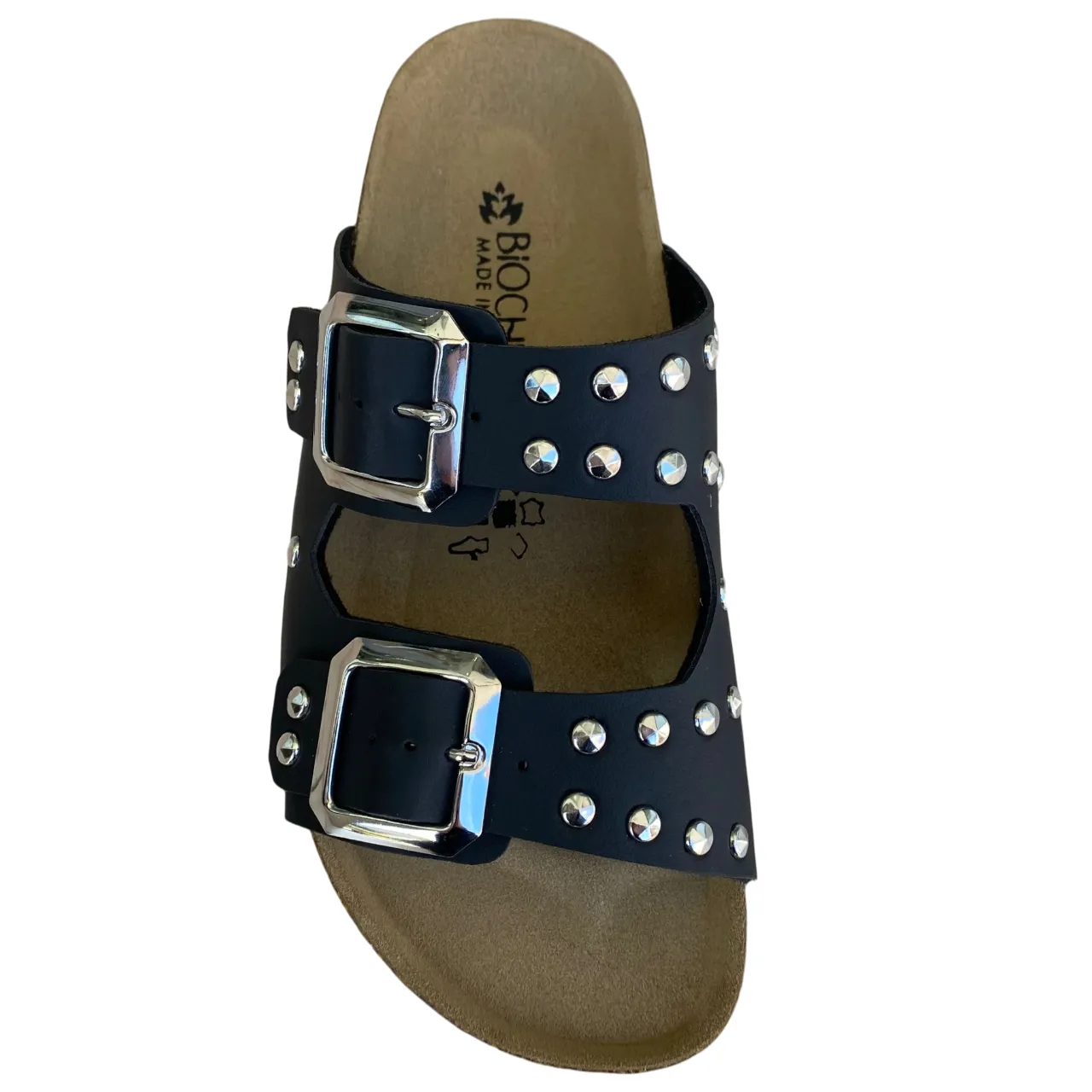 Biochic Sandalo da donna con 2 fasce con borchie e fibbie regolabili Bipel BC4003B nero