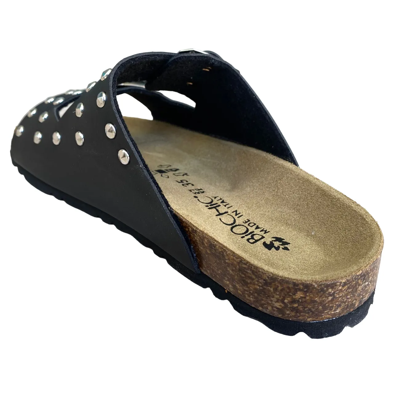 Biochic Sandalo da donna con 2 fasce con borchie e fibbie regolabili Bipel BC4003B nero