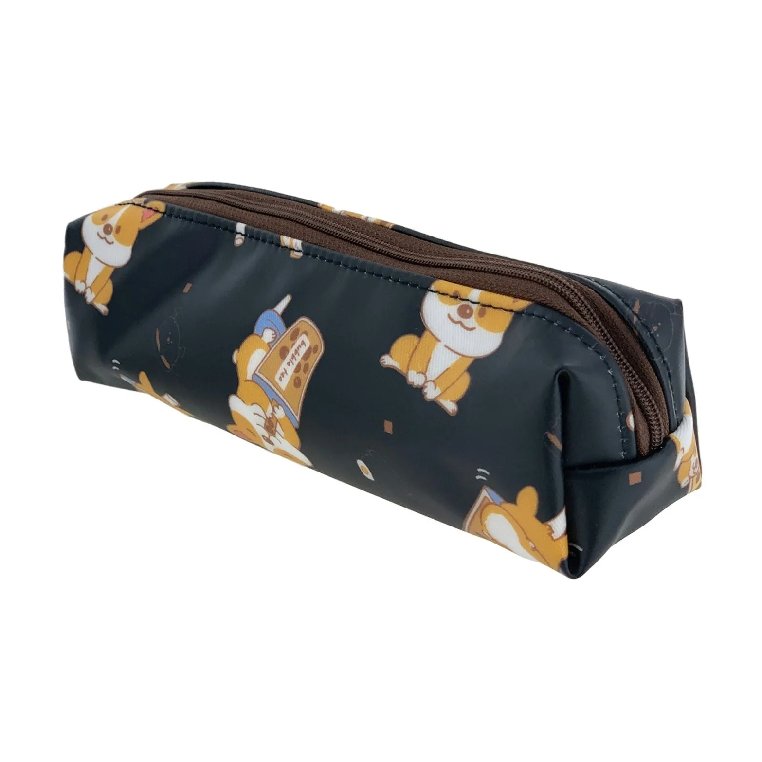 Black Bubble Tea Corgi Pencil Case