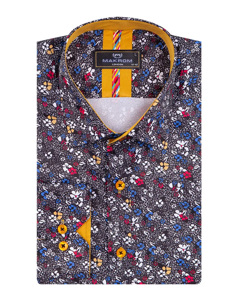Black Colourful Floral Print Shirt