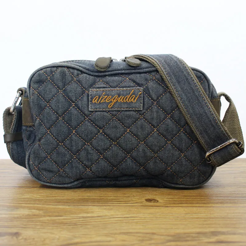Black Denim Womens Small Quilted Shoulder Bags Denim Quilted Side Bag Quilted Messenger Bag For Men