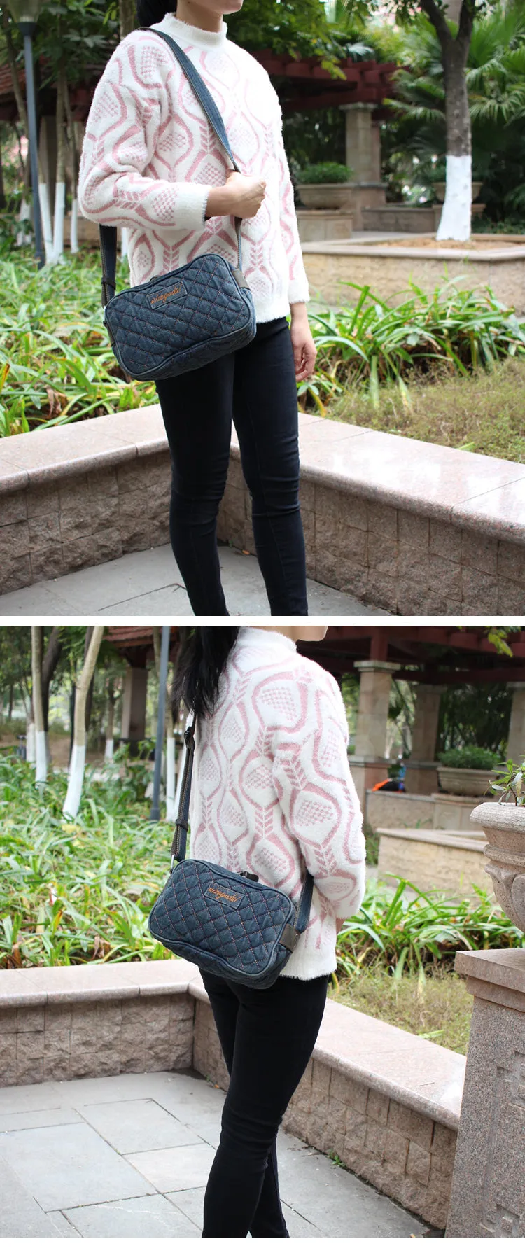Black Denim Womens Small Quilted Shoulder Bags Denim Quilted Side Bag Quilted Messenger Bag For Men