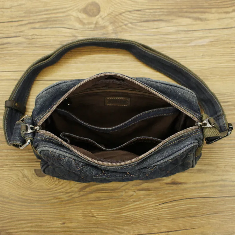 Black Denim Womens Small Quilted Shoulder Bags Denim Quilted Side Bag Quilted Messenger Bag For Men