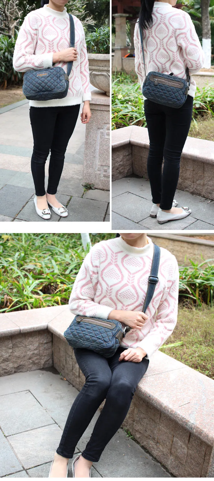 Black Denim Womens Small Quilted Shoulder Bags Denim Quilted Side Bag Quilted Messenger Bag For Men