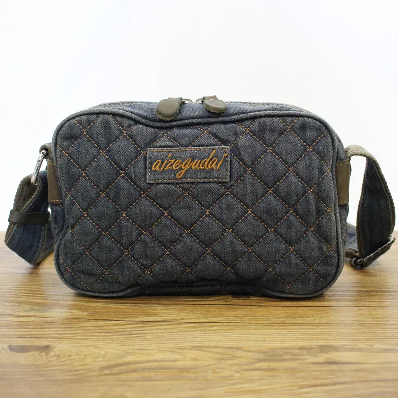 Black Denim Womens Small Quilted Shoulder Bags Denim Quilted Side Bag Quilted Messenger Bag For Men