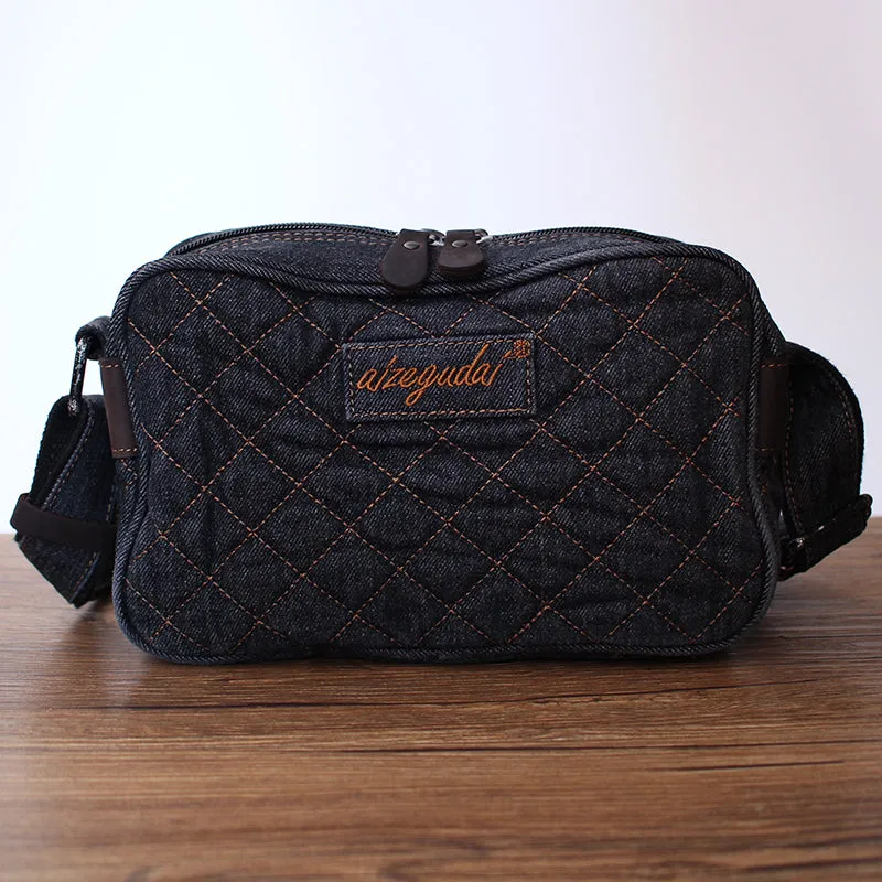 Black Denim Womens Small Quilted Shoulder Bags Denim Quilted Side Bag Quilted Messenger Bag For Men