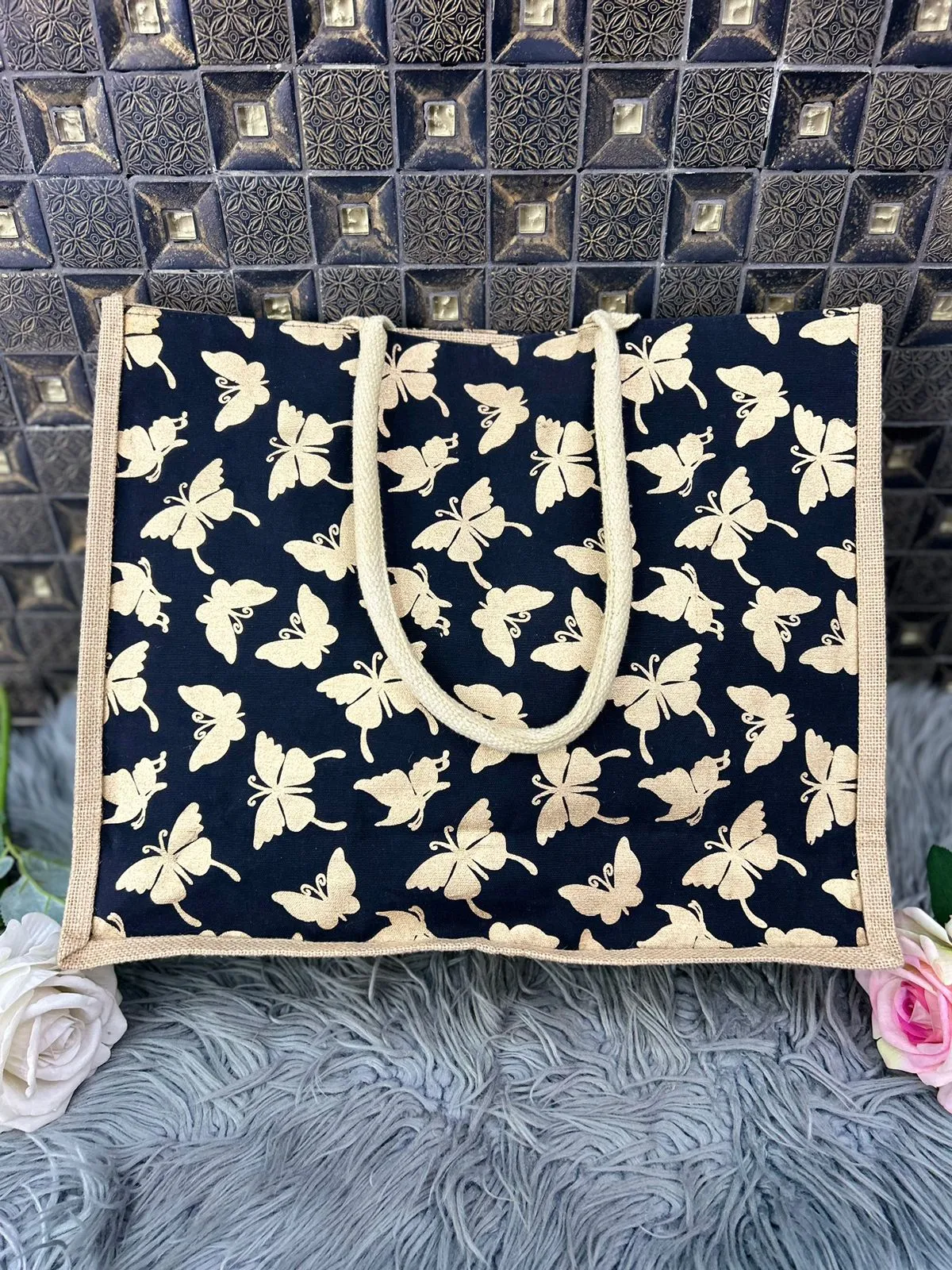 Black Gold Butterfly Beach bag