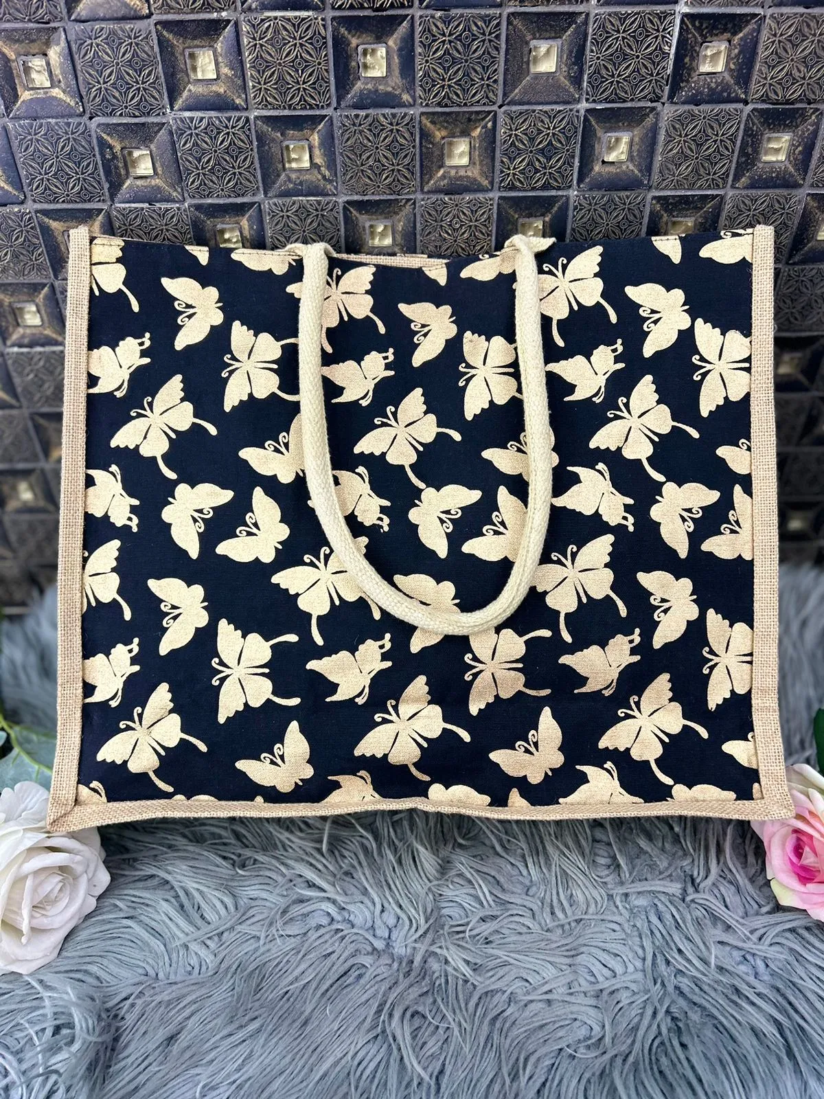 Black Gold Butterfly Beach bag