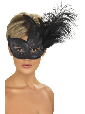 Black Ornate Colombina Feather Mask