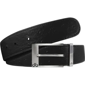 Black Ostrich Textured Leather Belt with Silver Prong Buckle