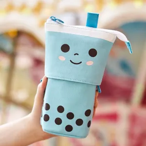 BLUE VELVET Milk Tea Boba Retractable Standing Pen Case Pencil Case Retractable Case Storage Case Pencil Case | 170mm X 120mm X 60mm X 45mm