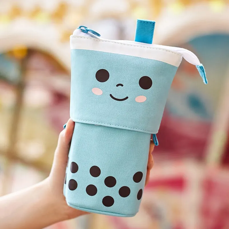 BLUE VELVET Milk Tea Boba Retractable Standing Pen Case Pencil Case Retractable Case Storage Case Pencil Case | 170mm X 120mm X 60mm X 45mm