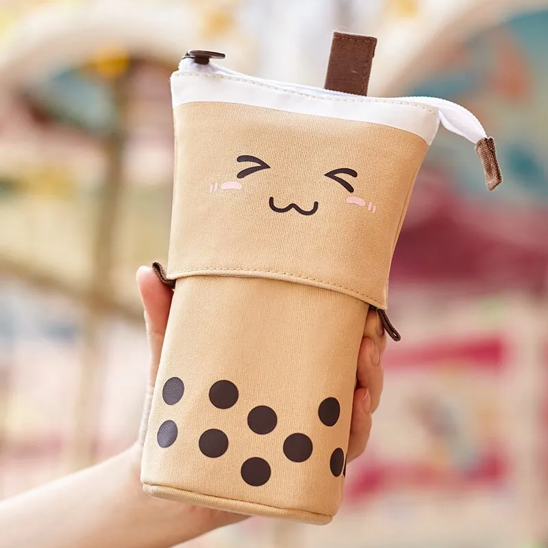 BLUE VELVET Milk Tea Boba Retractable Standing Pen Case Pencil Case Retractable Case Storage Case Pencil Case | 170mm X 120mm X 60mm X 45mm