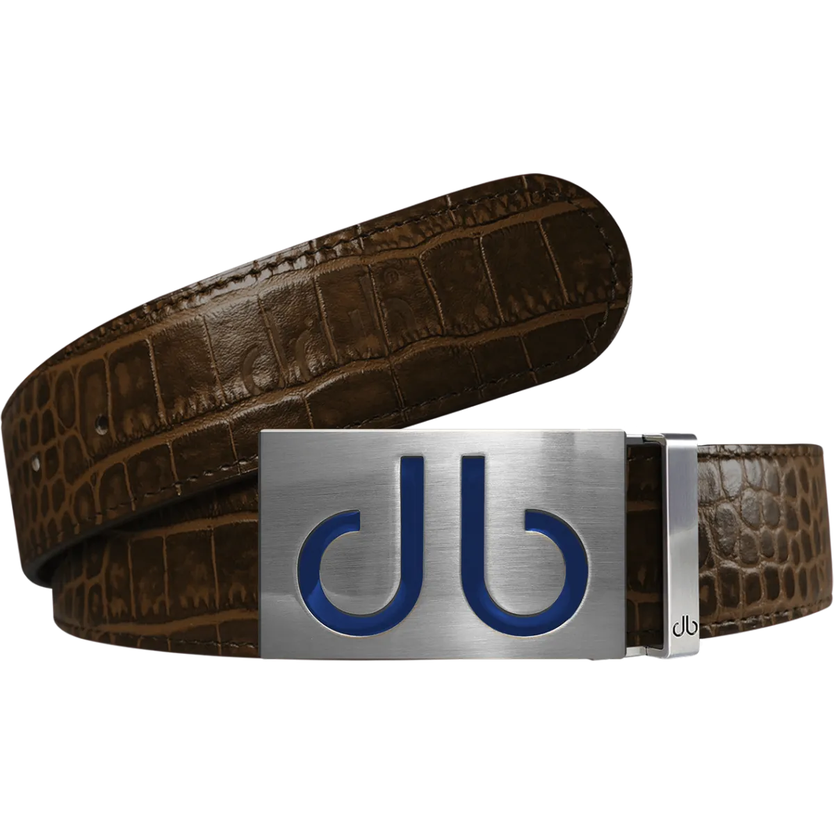 Brown Crocodile Textured Leather Belt with Blue Infill Buckle