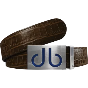 Brown Crocodile Textured Leather Belt with Blue Infill Buckle