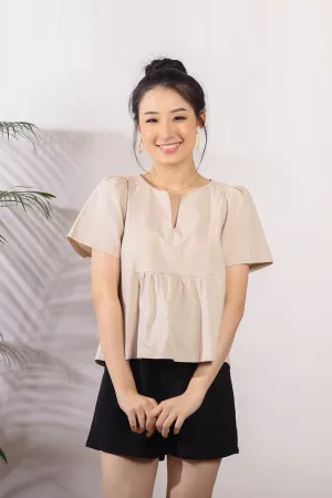 Cady Ruffle Linen Top in Apricot