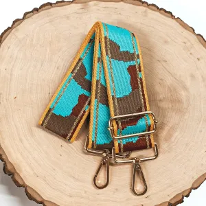 Camo Print Adjustable Purse Strap in Brown and Teal Mix
