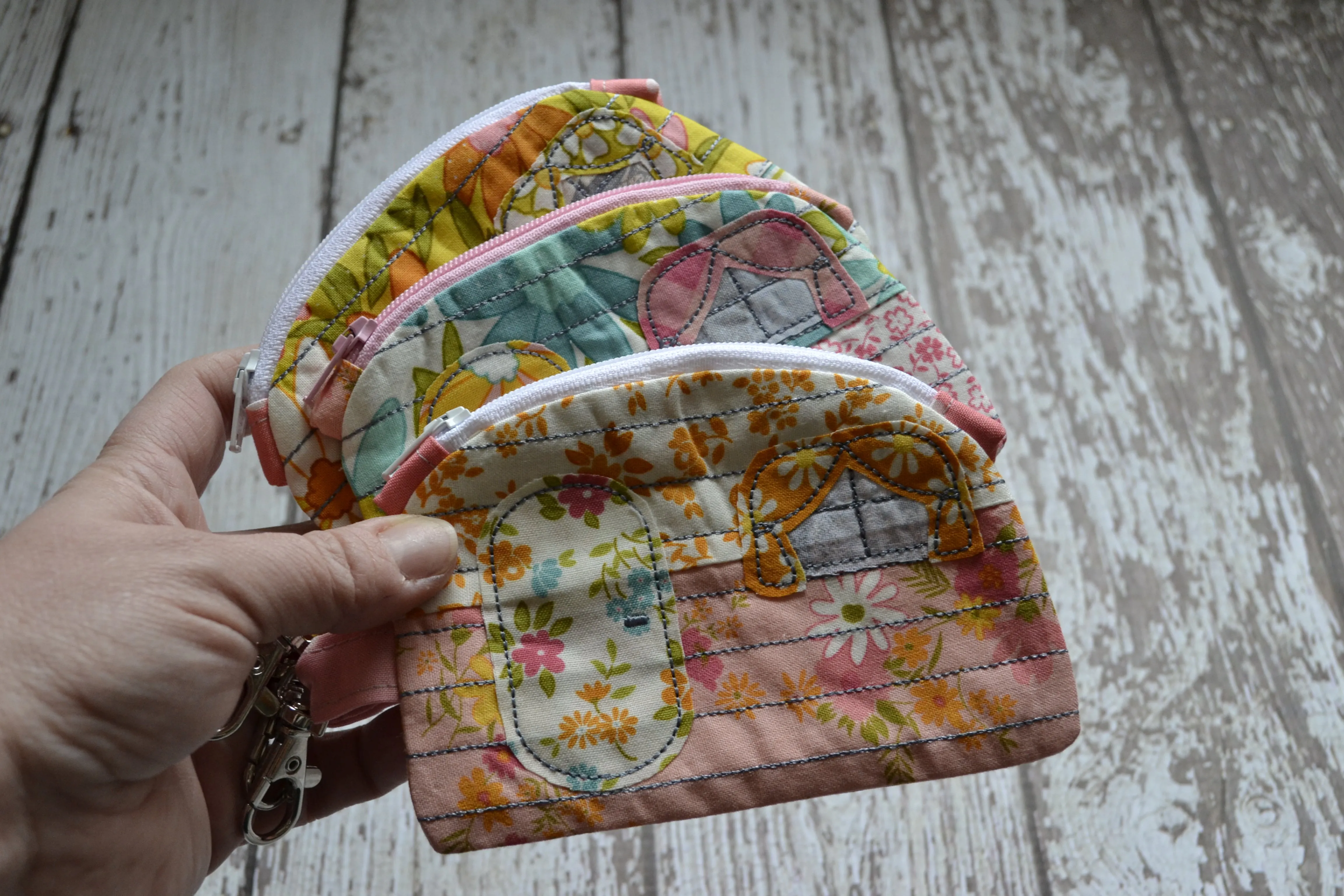 Camper Shaped Coin Purse -Re-Purposed Fabric - Group H - (3)