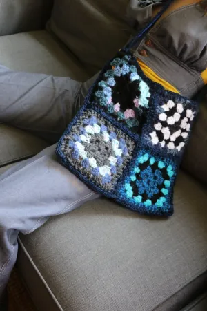 Carol Myer Crochet Crossover Bag  - Blue & White