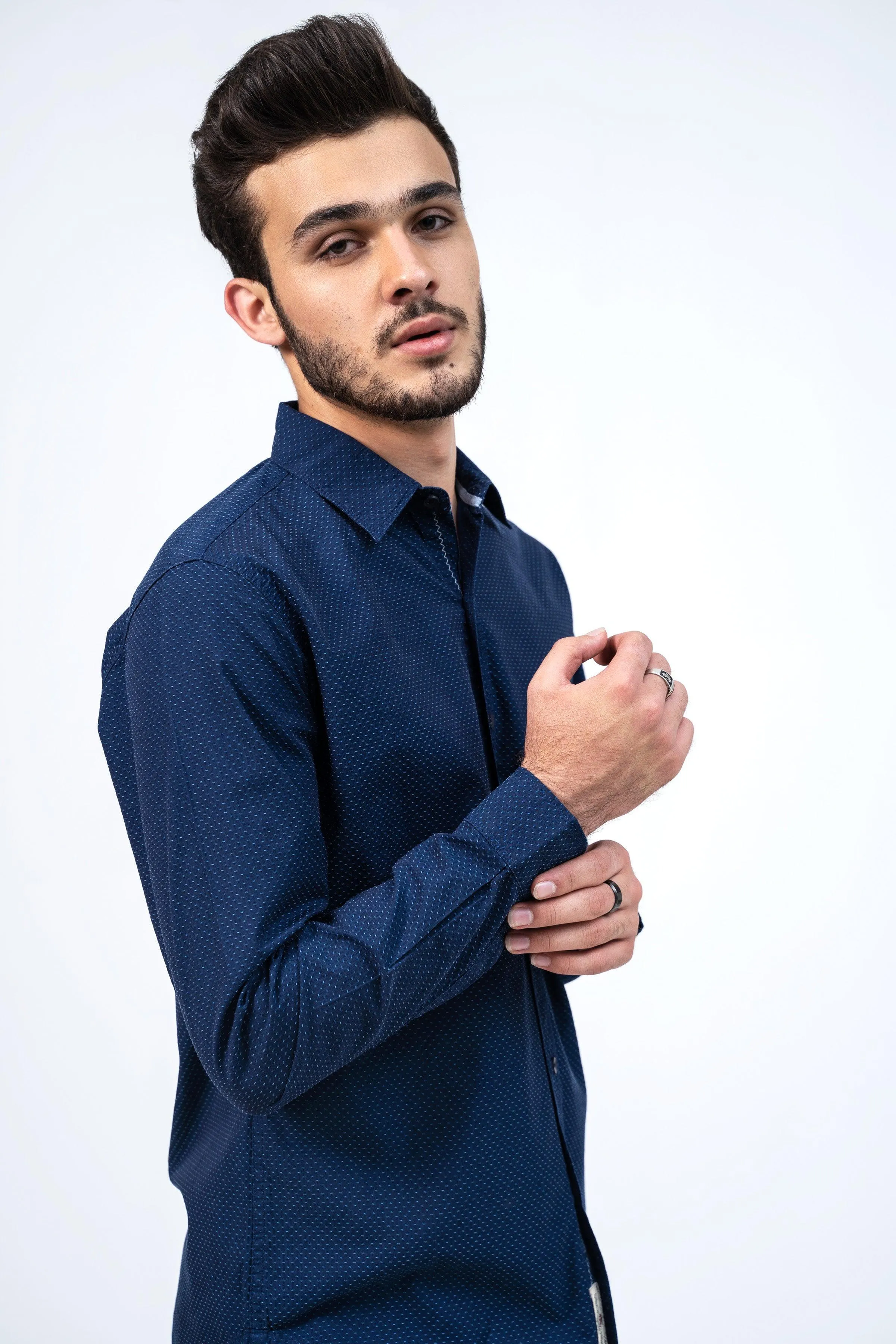 CASUAL SHIRT BLUE SELF TEXTURED
