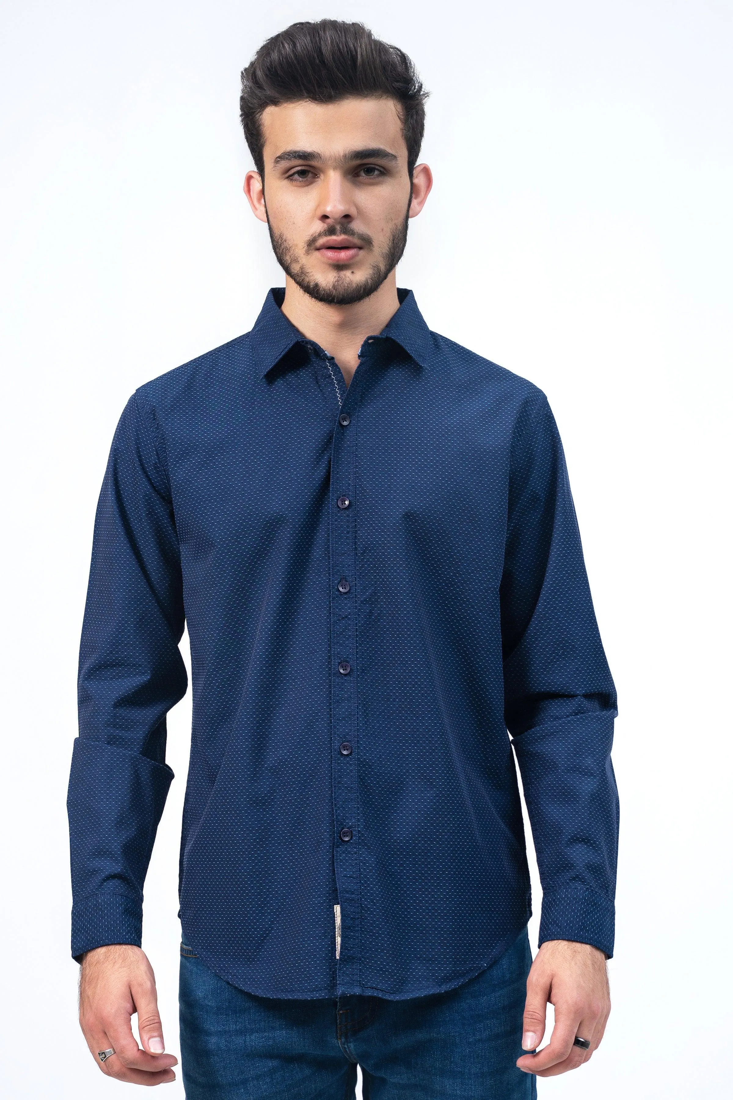 CASUAL SHIRT BLUE SELF TEXTURED