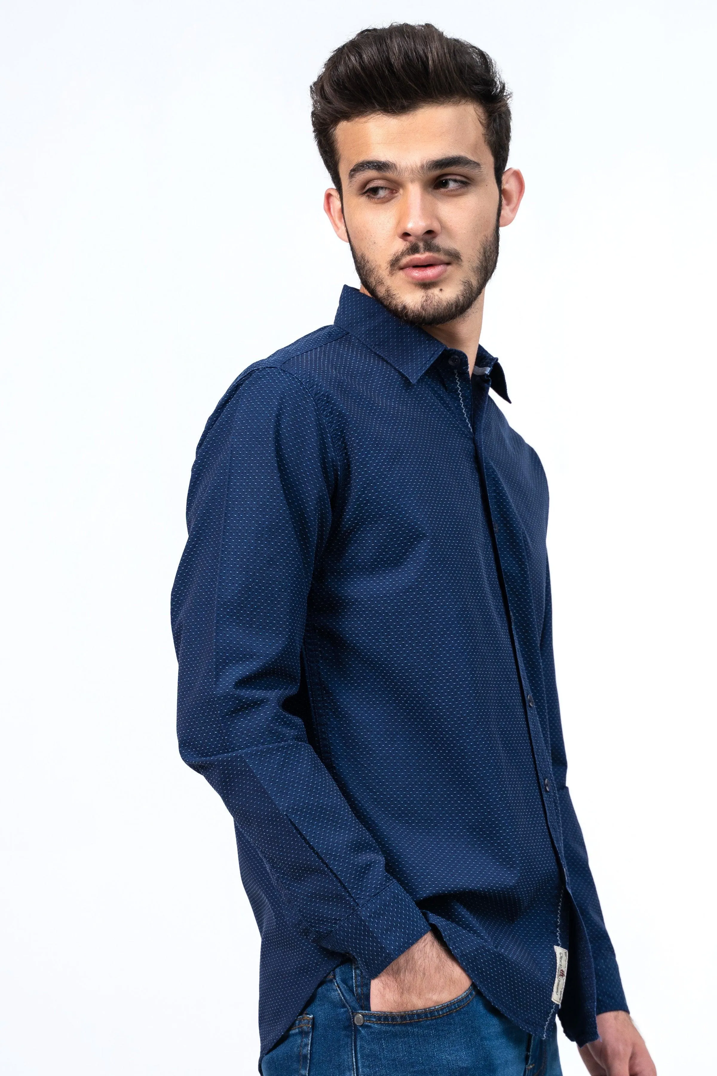 CASUAL SHIRT BLUE SELF TEXTURED