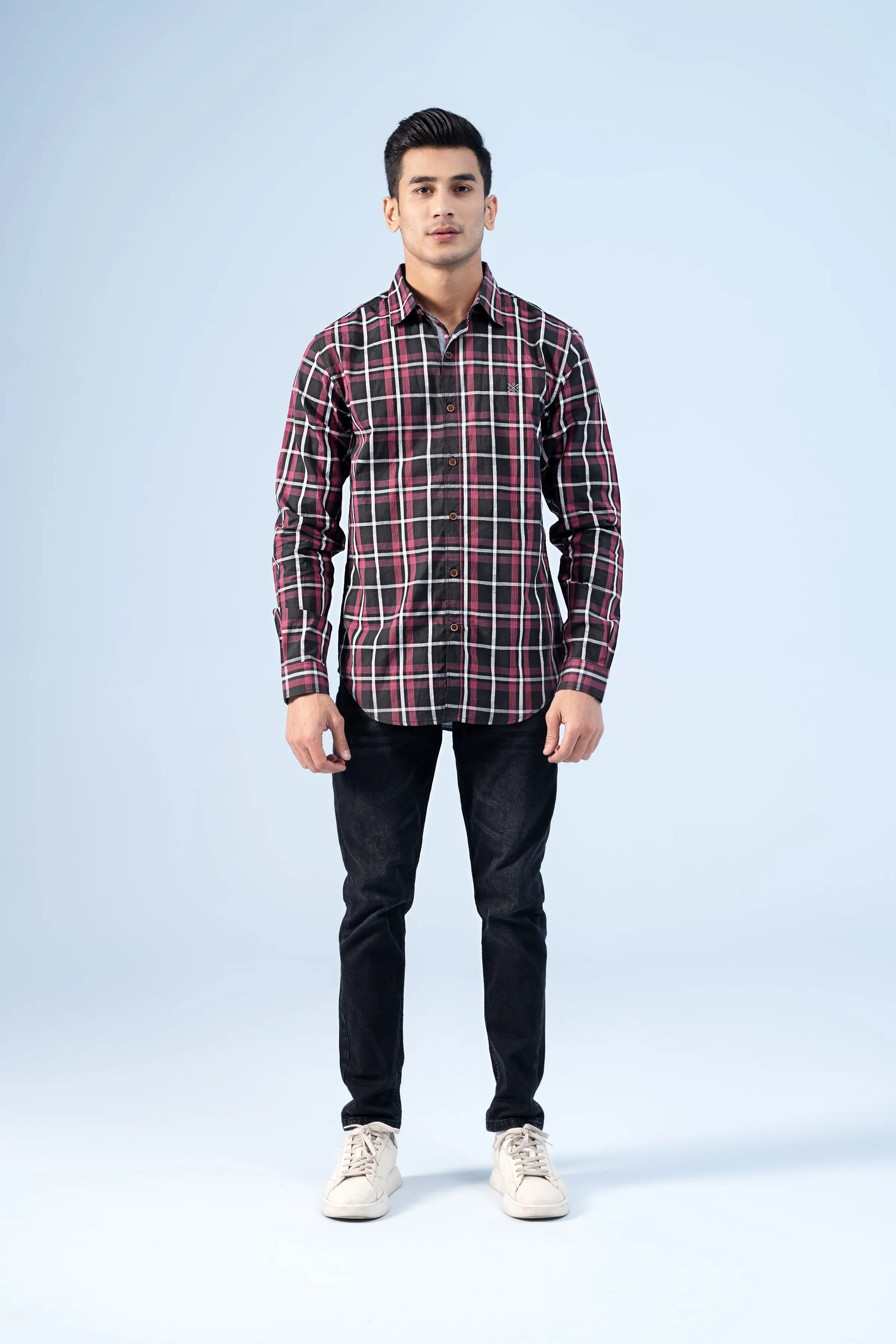 CASUAL SHIRT MAHROON BLACK