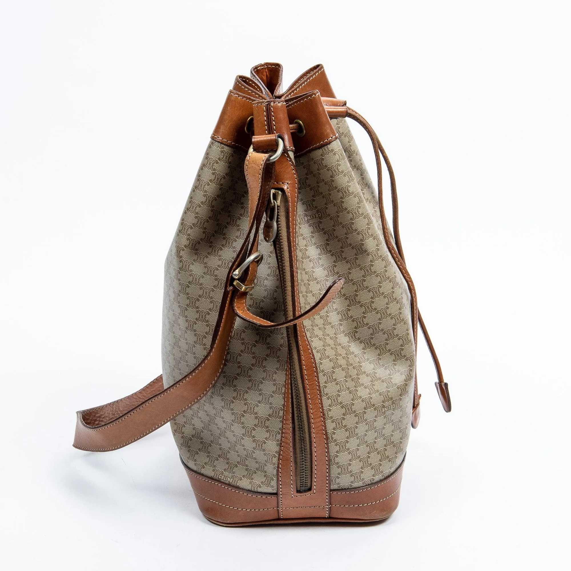 Celine Drawstring Bucket ToteBeige/Brown Macadam Shoulder Bag - AWL2341